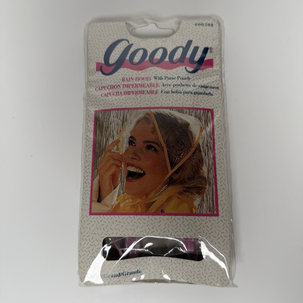 Goody Clear Rain Hood with Purse Pouch Large Pink Trim 1998 Vintage